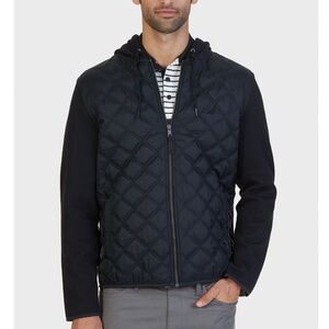 Vintage Nautica Mens Quilted Hoodie Vest Sweatshirt Full Zip Size XL Black
